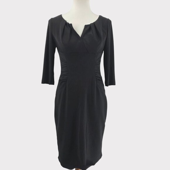 Adrianna Papell Womens Black Pleated Sheath Dress Size 4 - Picture 1 of 13